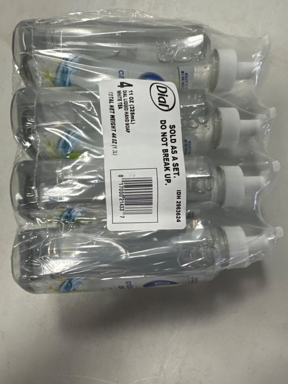 Set de 4 jabones líquidos para manos Dial Antibacterial Defense , con aloe y aro